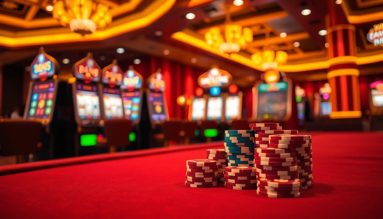 Experience the thrill of casino bonus ohne einzahlung deutschland with colorful slot machines and chips.