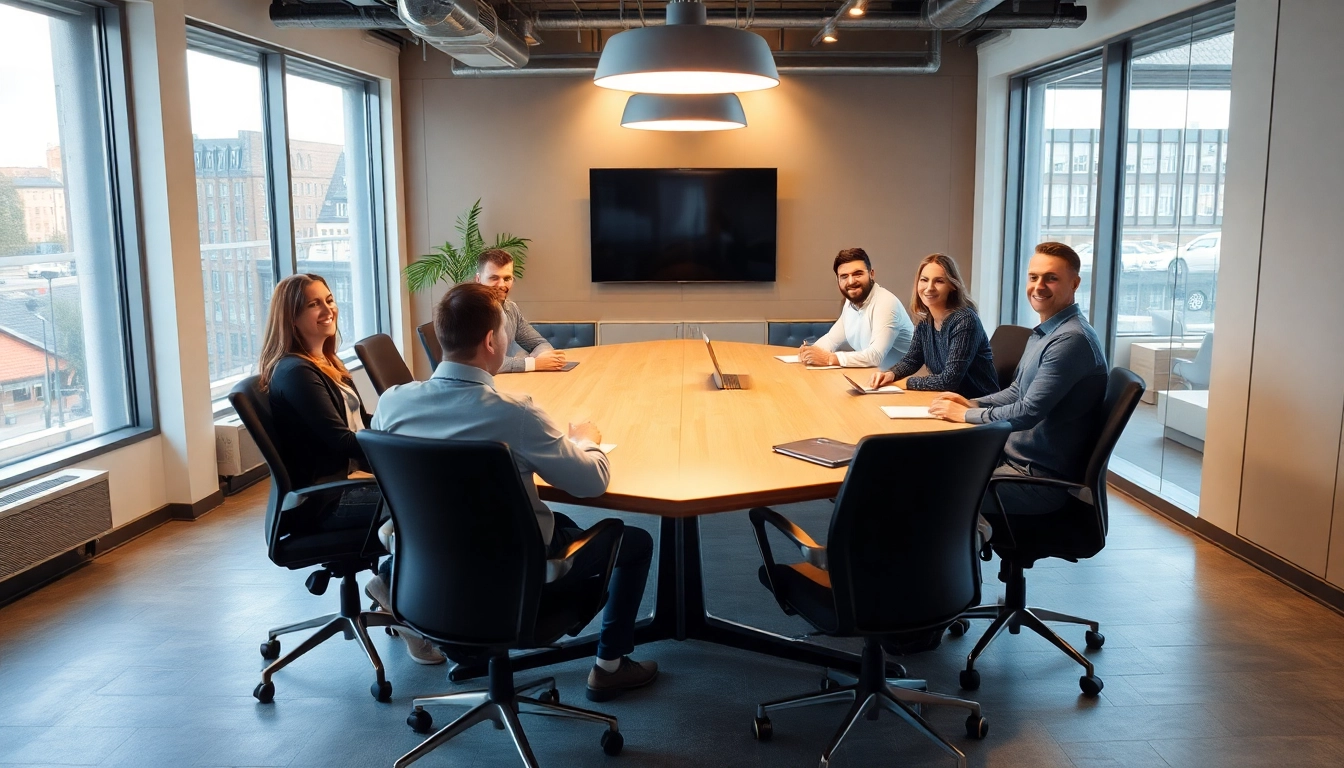 Freistellung von Mitarbeitern begleiten: Teamberatung in einem modernen Büro, das Zusammenarbeit fördert.