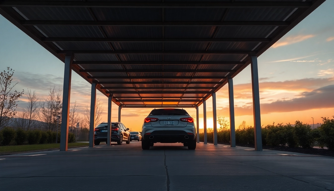 Robuste Carport Metall Konstruktion schützt Ihr Fahrzeug elegant im Freien.