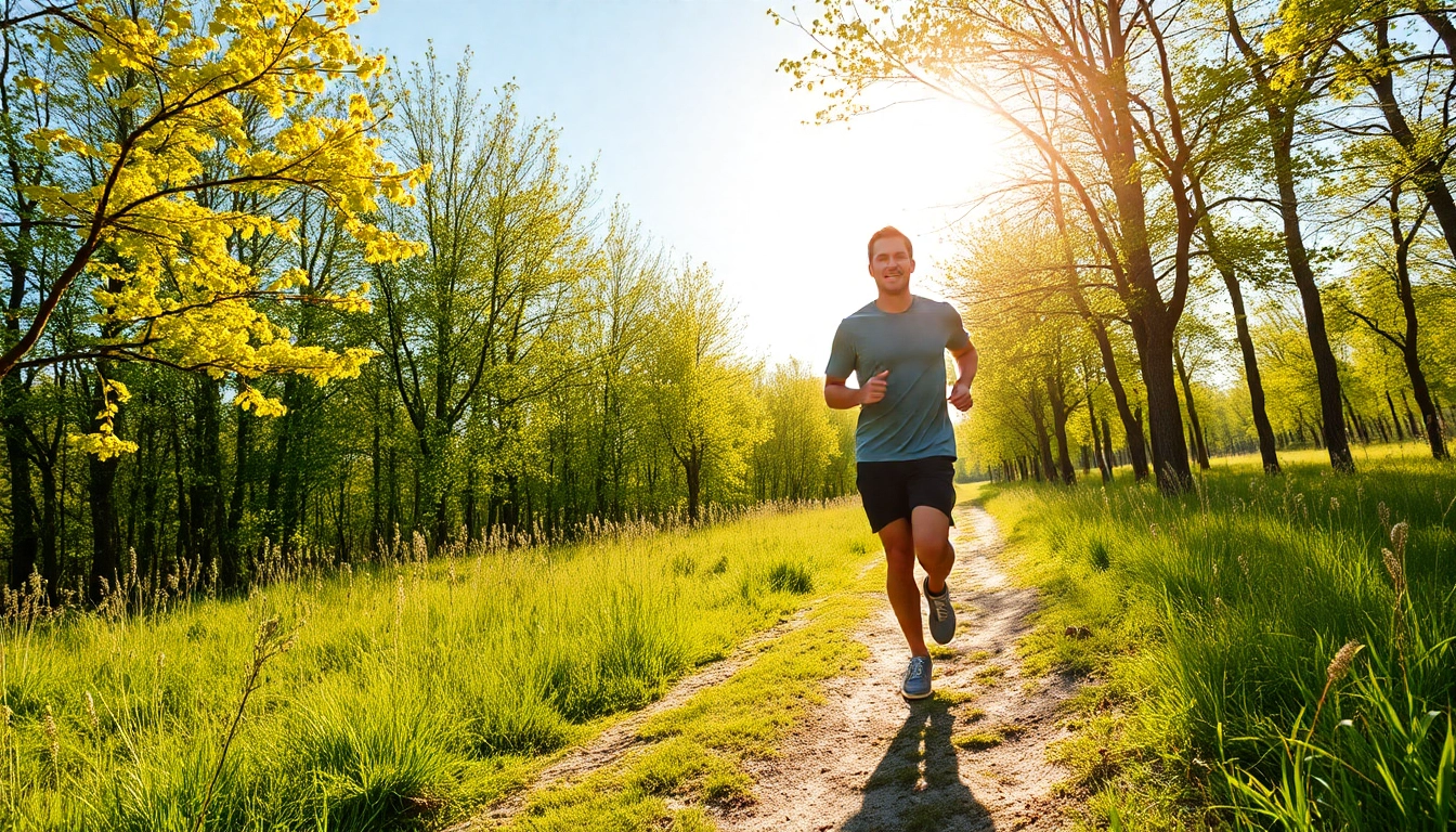 Aktiver Mensch, der auf einer Wiese joggt, inspiriert zu gesundem Gewichtsverlust.