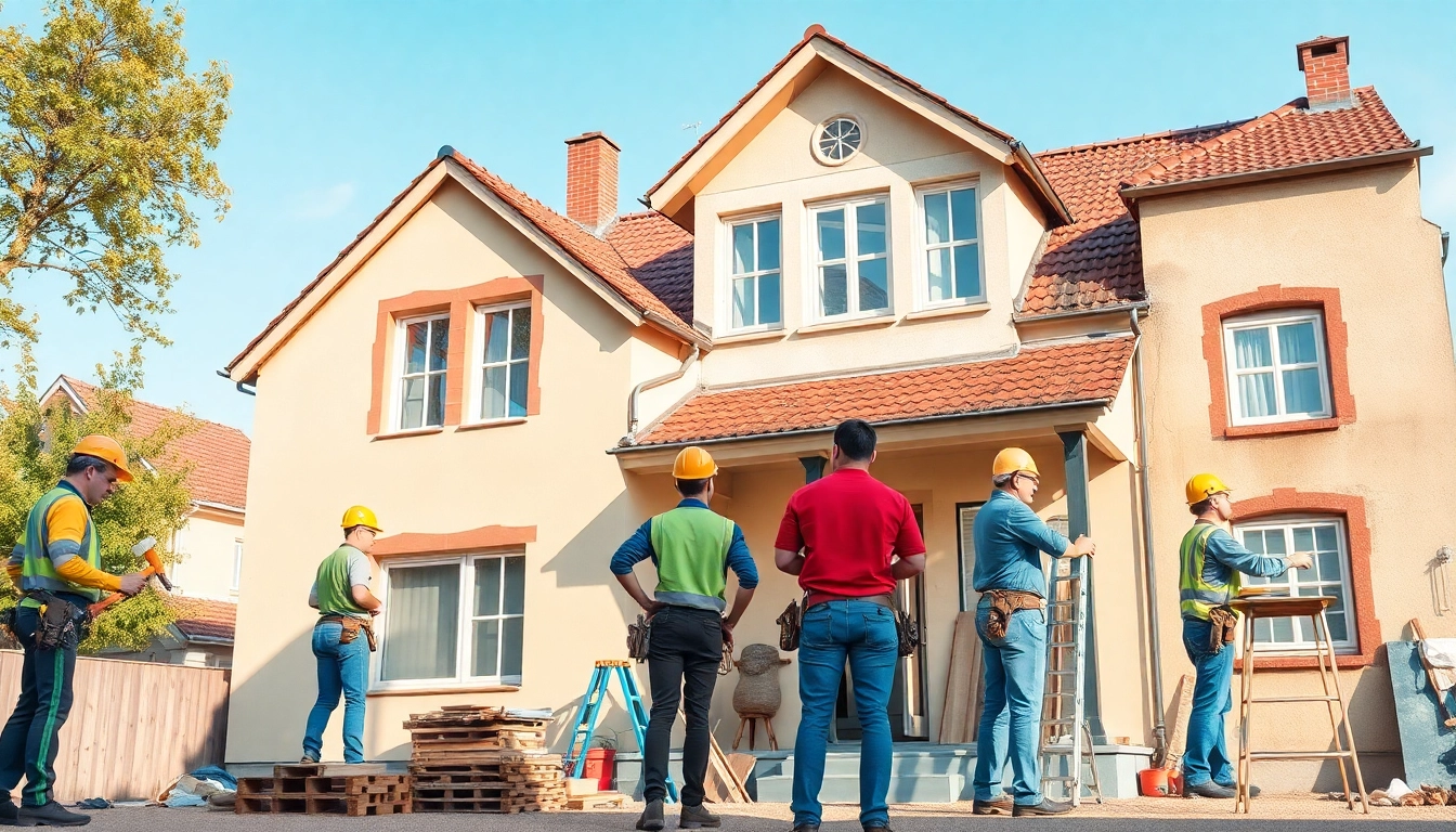 Fachleute renovieren ein charmantes, altes Haus als Teil einer umfangreichen Hausrenovierung.
