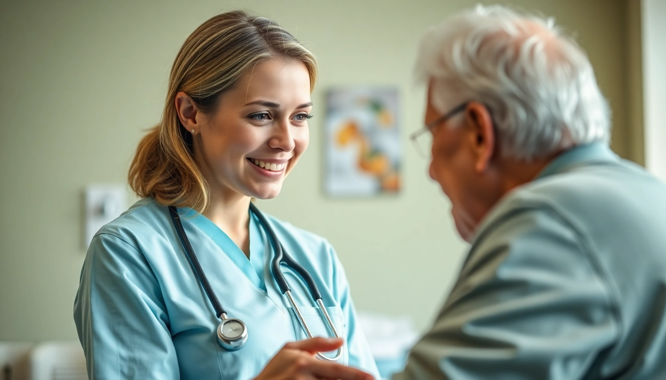 Engaging Pflegefachkraft stelle hameln providing compassionate care to an elderly patient in a warm clinic.