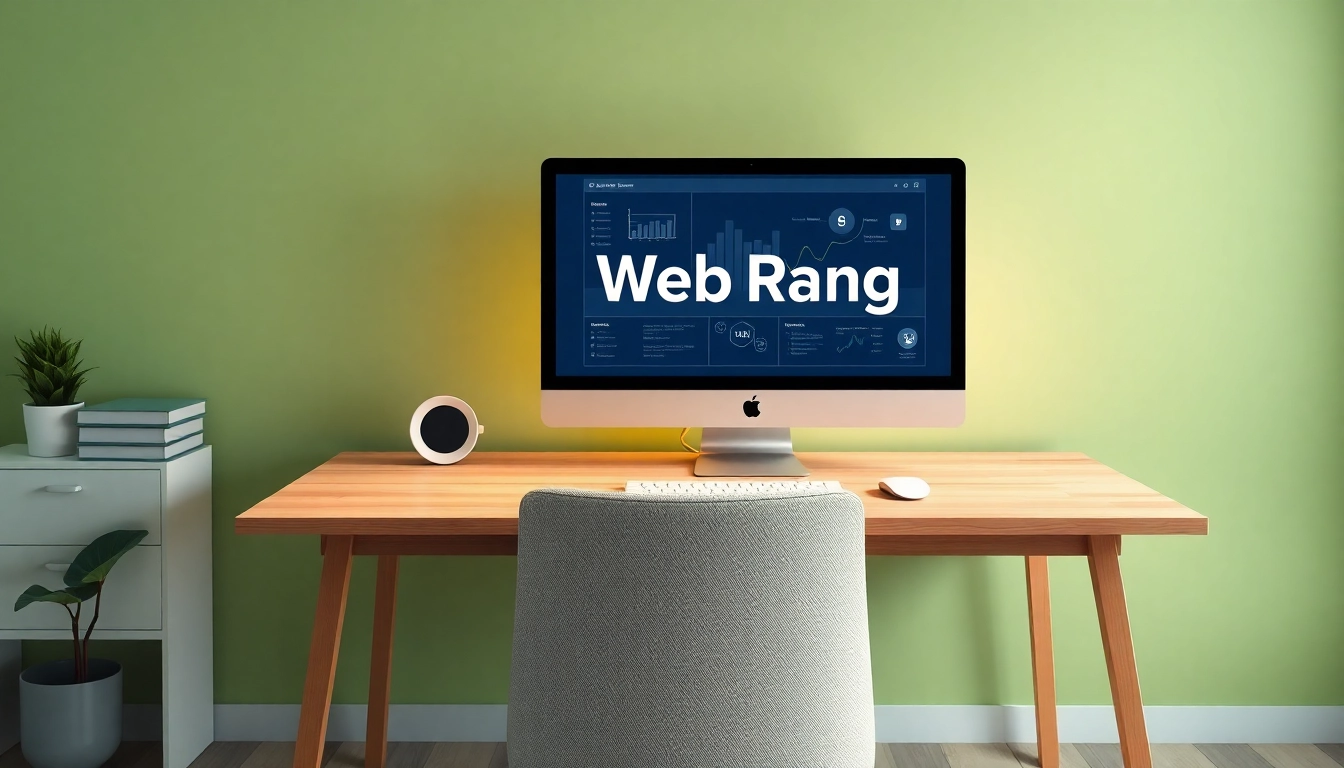 Visualisiere den Web-Rang einer Website mit Diagrammen und modernes Büro-Setup.