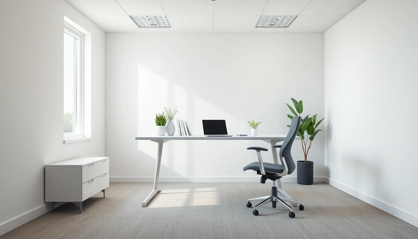 Büromöbel in einem modernen Büro mit ergonomischem Schreibtisch und stilvollem Bürostuhl.