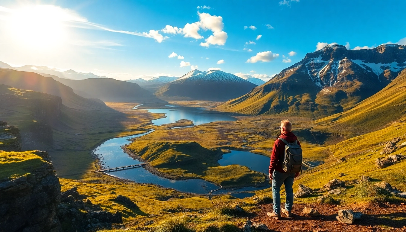 Genießen Sie die majestätische Landschaft während Ihrer Reise nach Island mit Wasserfällen und Bergen.