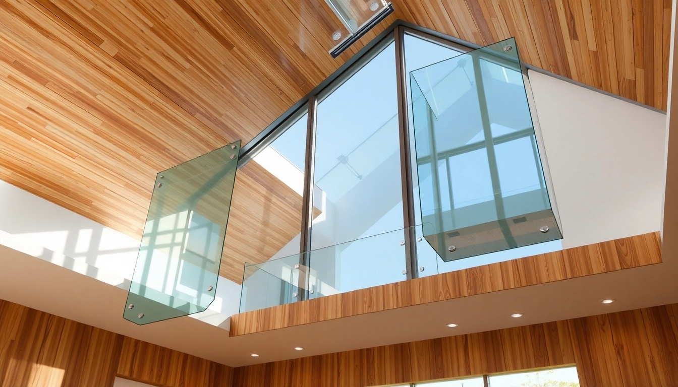 Visualisieren Sie die hochwertigen Abstandshalter von abstandshalter.com in einem eleganten Raum, der Glas- und Holzelemente stilvoll trennt.