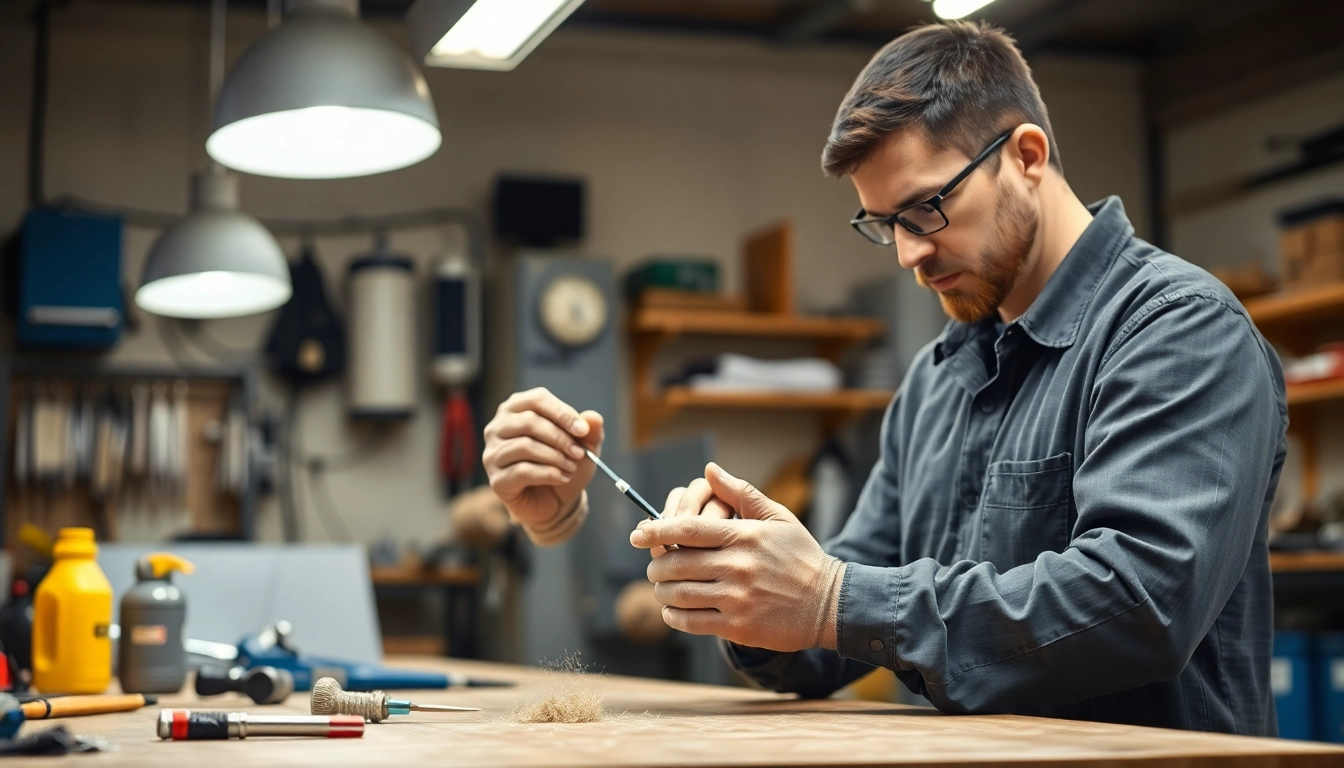 Alufelge Kratzer Reparatur München: Fachmann inspiziert beschädigte Alufelge in professioneller Werkstatt.