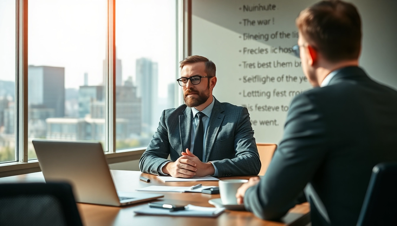 Headhunter Nürnberg bei einem Beratungsgespräch in einem modernen Büro mit Blick auf die Nürnberger Skyline.