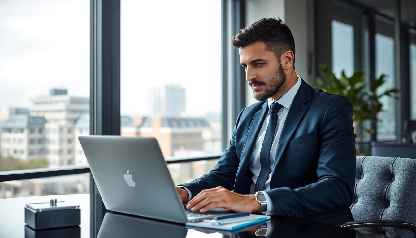 Headhunter Mühlheim führt eine Online-Besprechung in modernem Büro.
