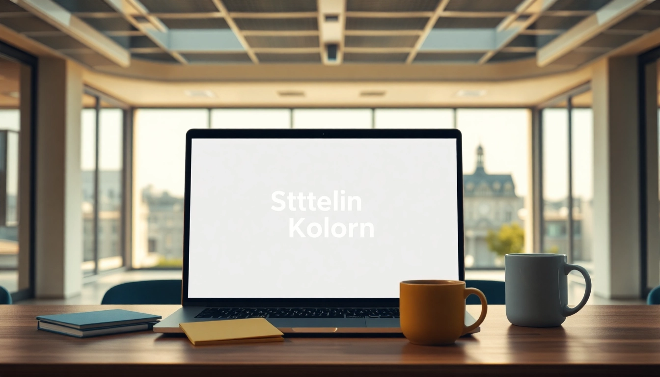 Headhunter Köln – modernes Büro mit Laptop und Stadtblick in Köln.