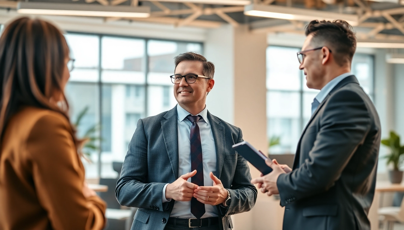 Headhunter Ingenieure treffen engagierte Ingenieure in einem modernen Büro für persönliche Beratung.