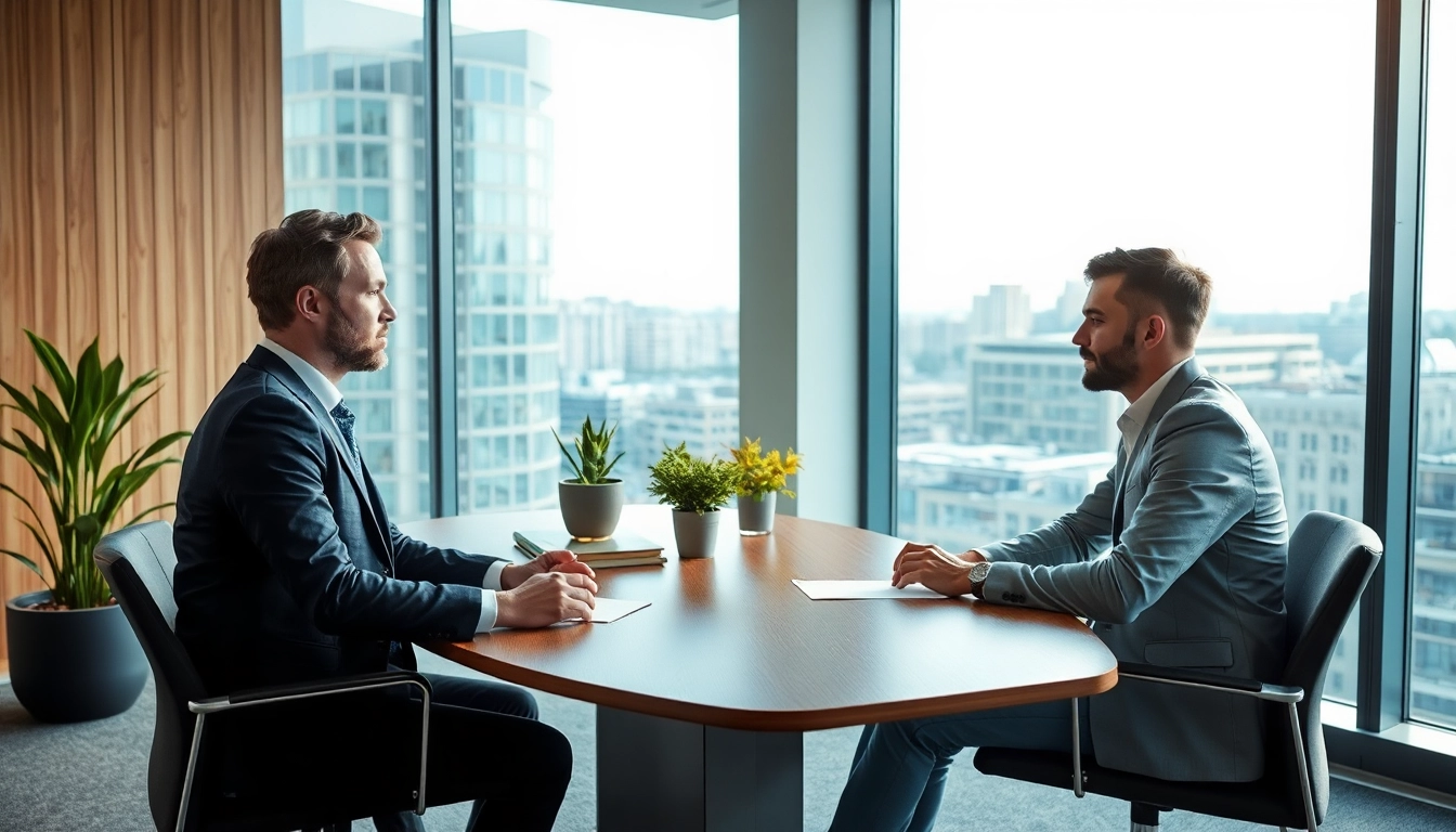 Professioneller Headhunter Hannover im Gespräch mit einem talentierten Kandidaten in einem modernen Büro.