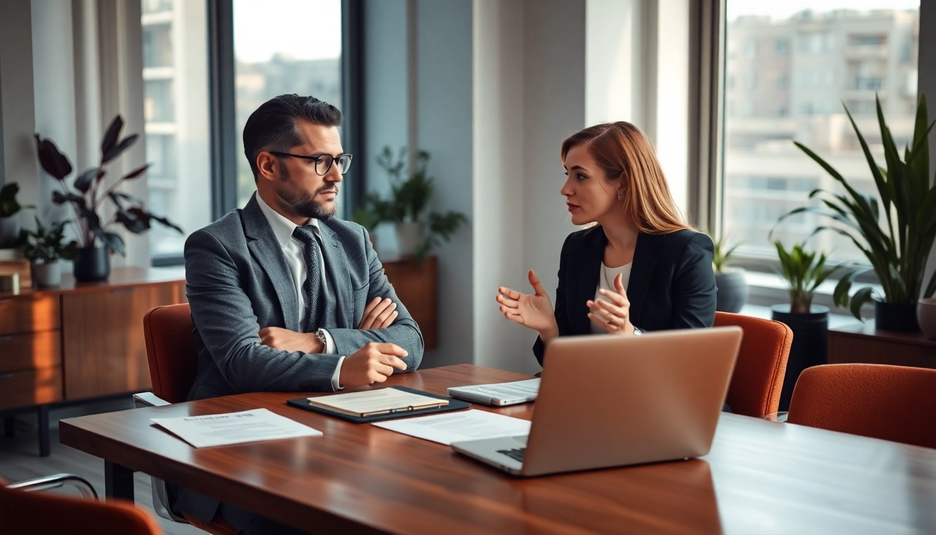 Headhunter im Gespräch mit einer Kandidatin in einem Büro-Setting