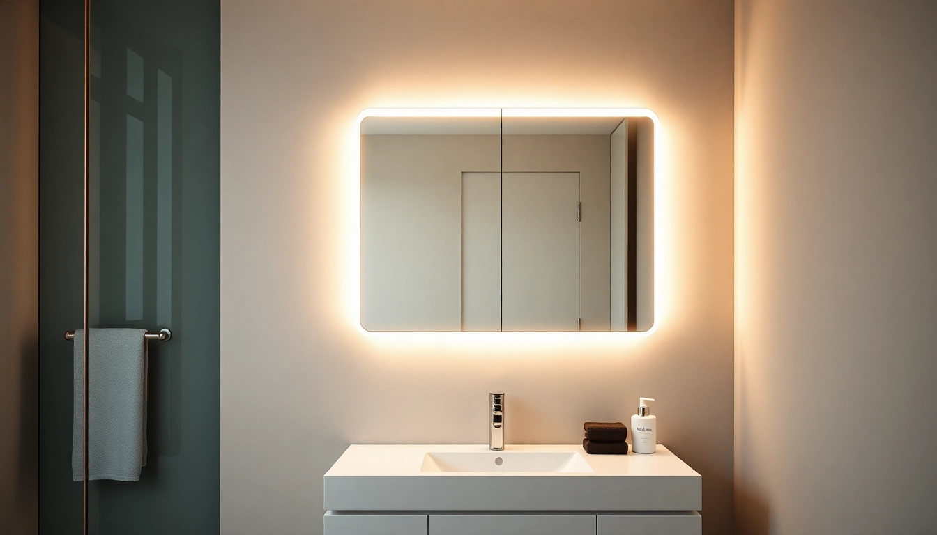 Entdecken Sie den praktischen spiegelschrank mit led Beleuchtung für eine stilvolle Badezimmergestaltung mit eleganter Komplettausstattung.