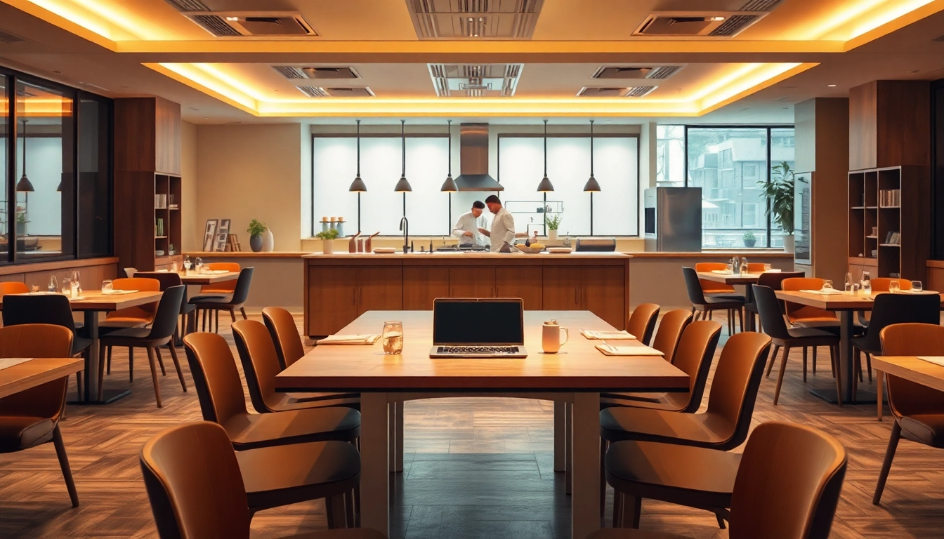 Headhunter Gastronomie zeigt modernen Arbeitsplatz in einladender Atmosphäre mit engagierten Fachkräften.